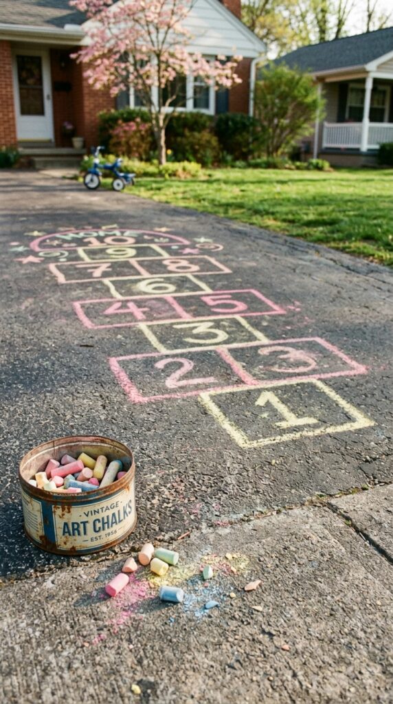 9 driveway hopscotch drawn in vibrant artisan chalk 