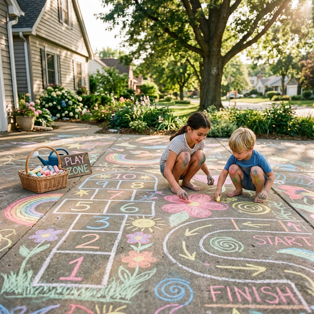children drawing on driveway 202605051417
