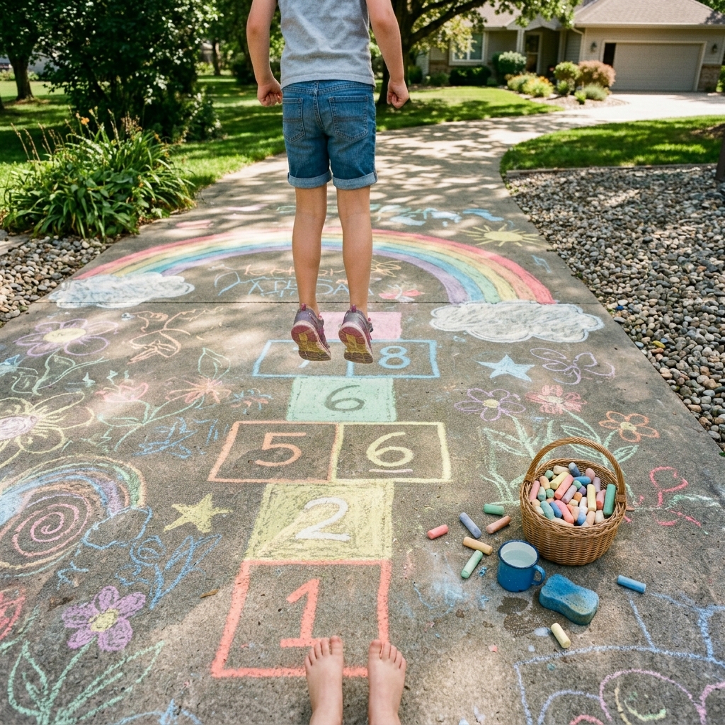 child's chalk mural on driveway 202605041413