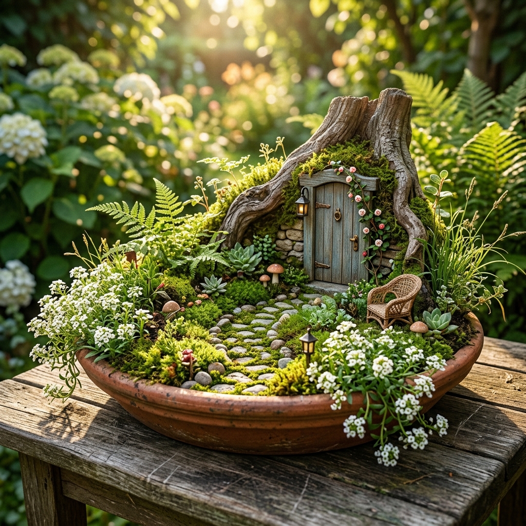 fairy garden in terracotta bowl 202605140735