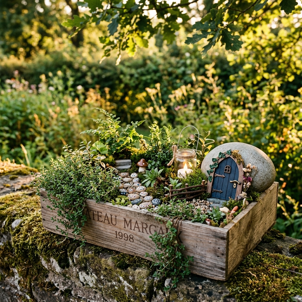 fairy garden in wine crate 202605151216