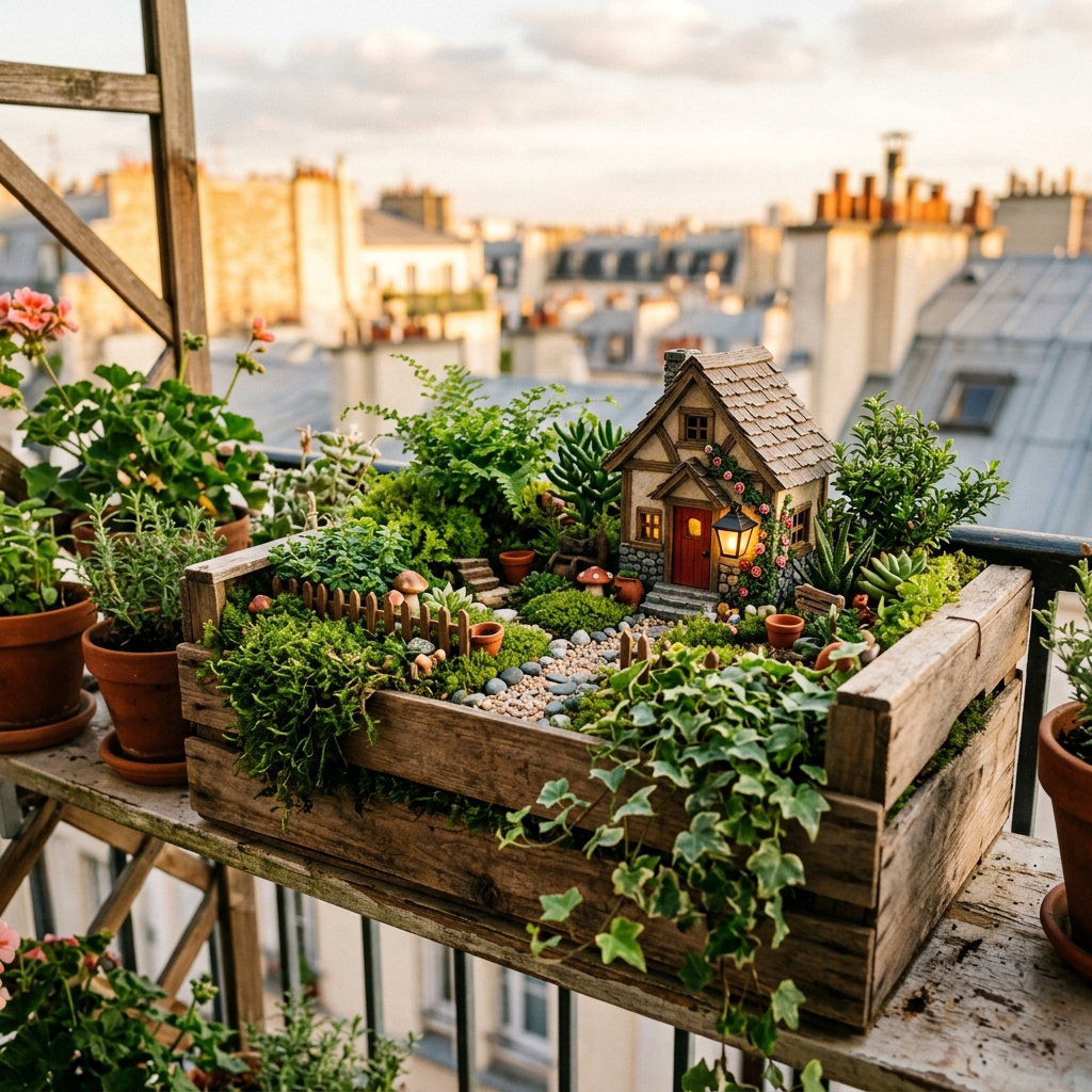 fairy garden in wooden crate 202605142200