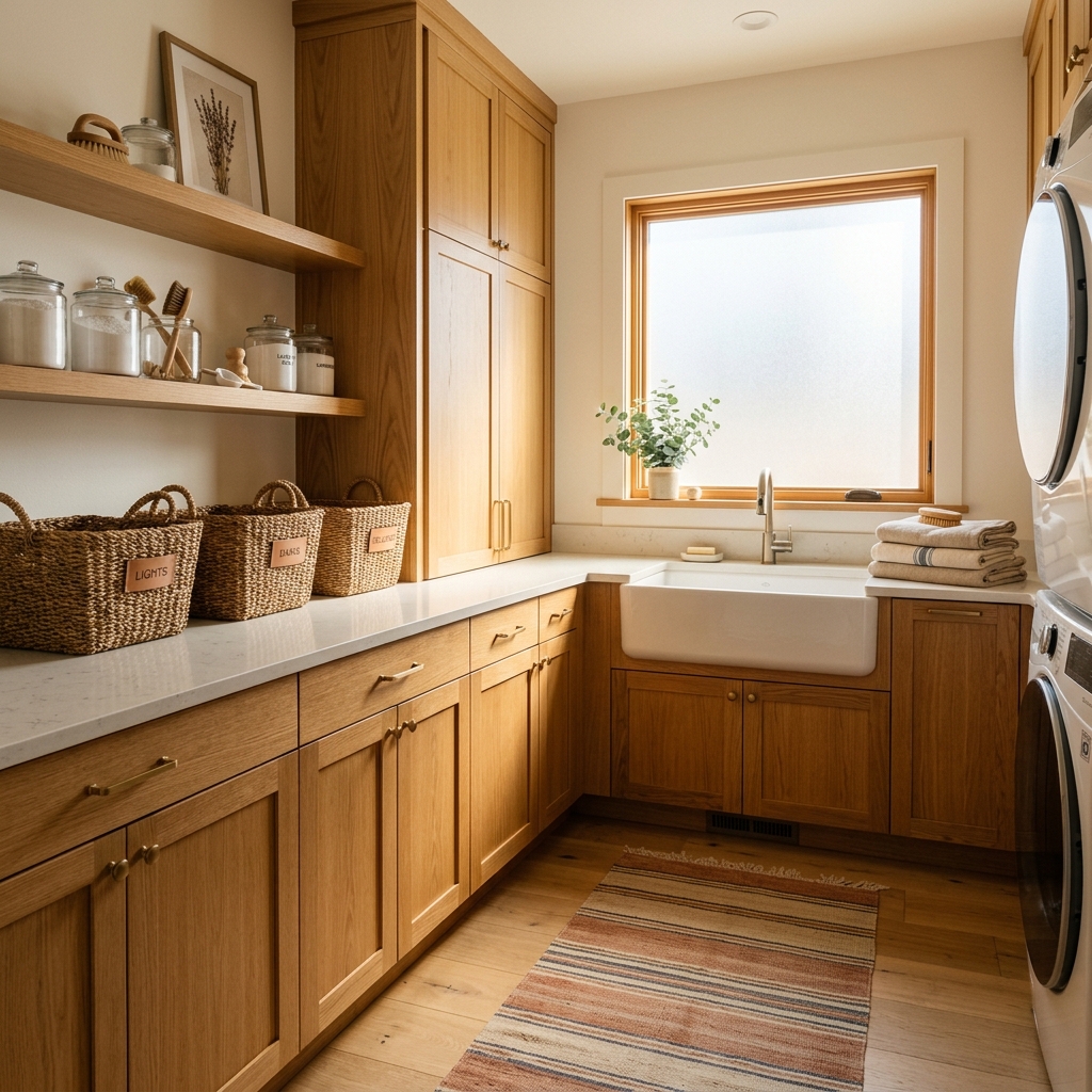 laundry room with oak cabinets 202605091844