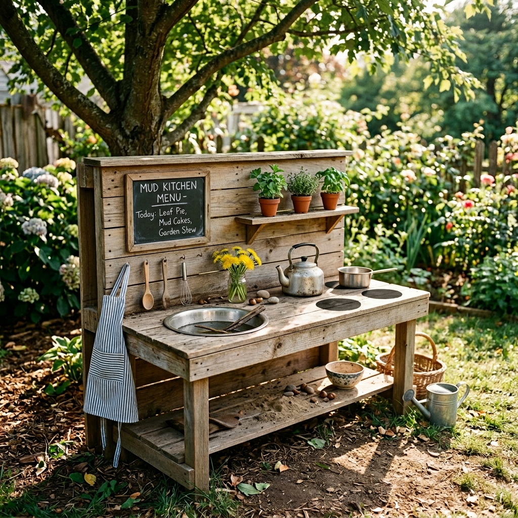 wooden mud kitchen in backyard 202605112152