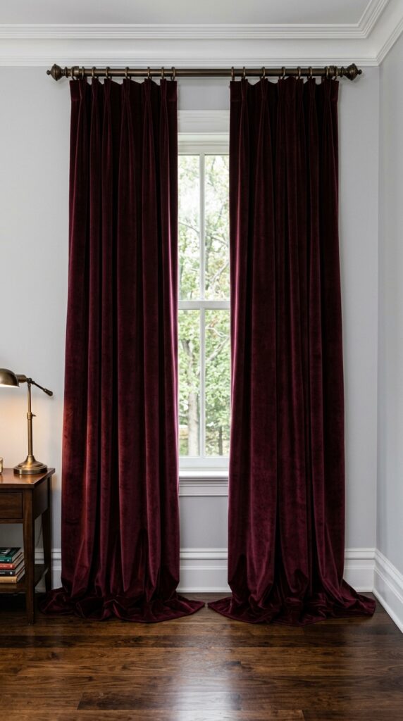 002 a bedroom window dressed with floor to ceiling vel