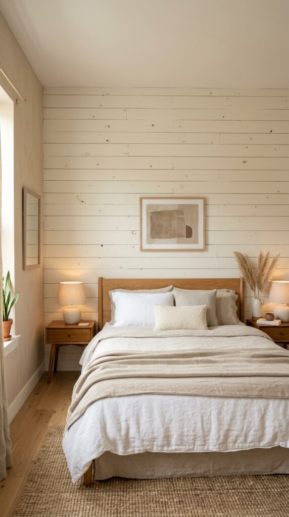 002 one wall of a bedroom covered in horizontal shipla