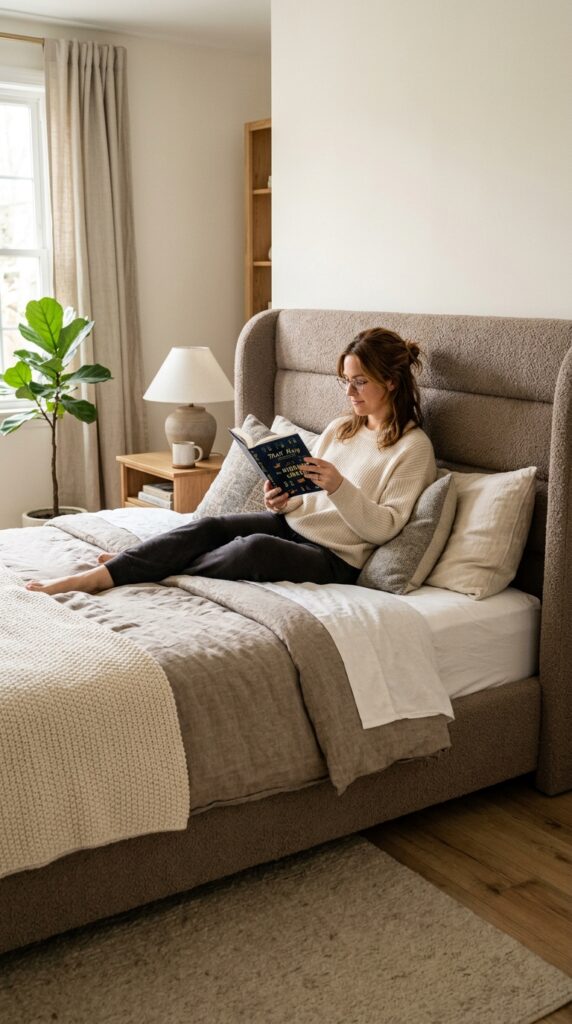 25 Cozy Bedroom Ideas That Make Your Space Feel More Inviting 004 a bed with a fully upholstered frame headboard foo