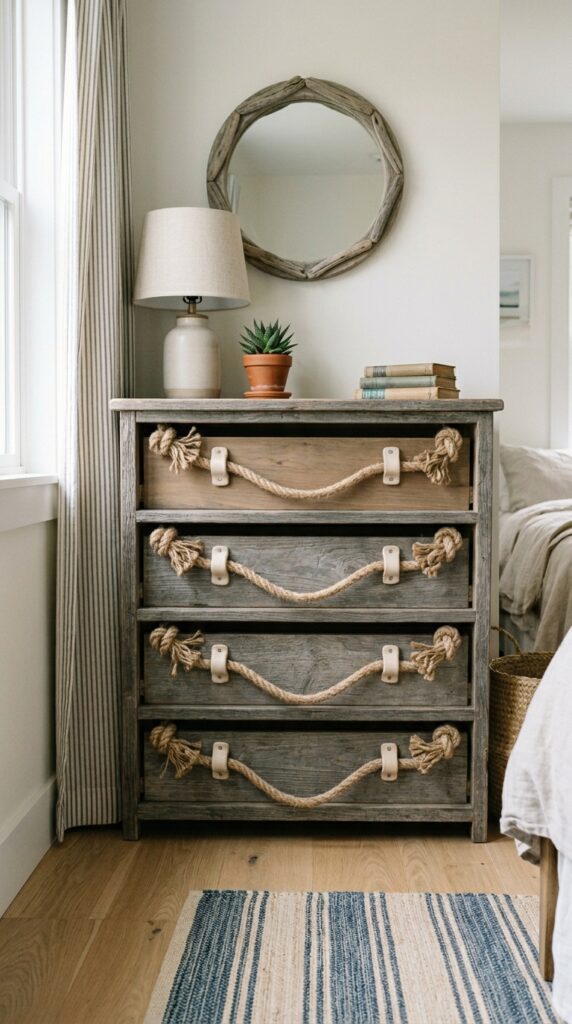 004 a wooden dresser in a weathered gray finish with n