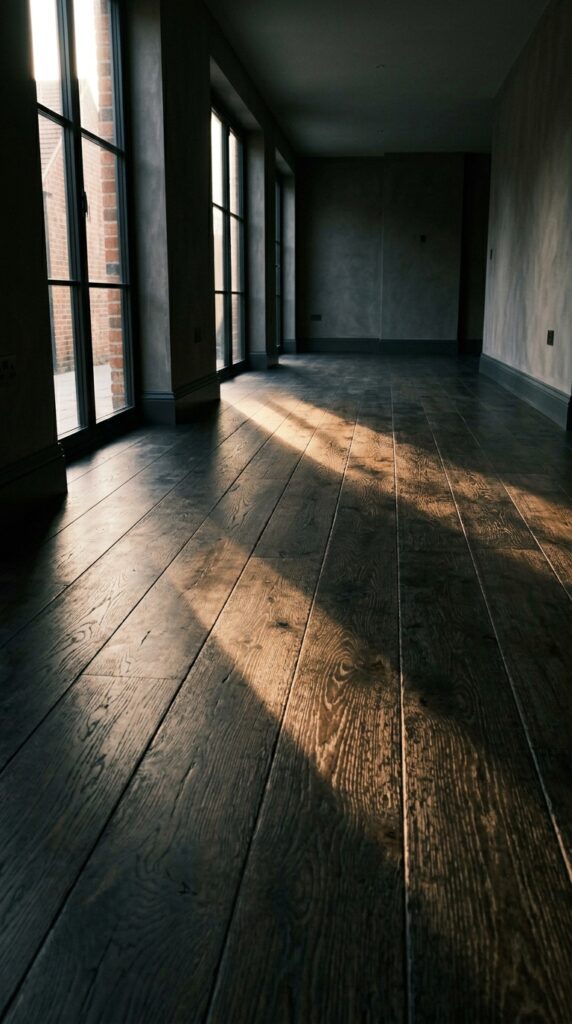 25 Moody Bedroom Ideas For A Rich And Dramatic Feel 005 image prompt wide plank oak floors stained almost