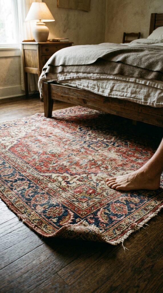 006 a worn persian rug in faded reds navy blues and so