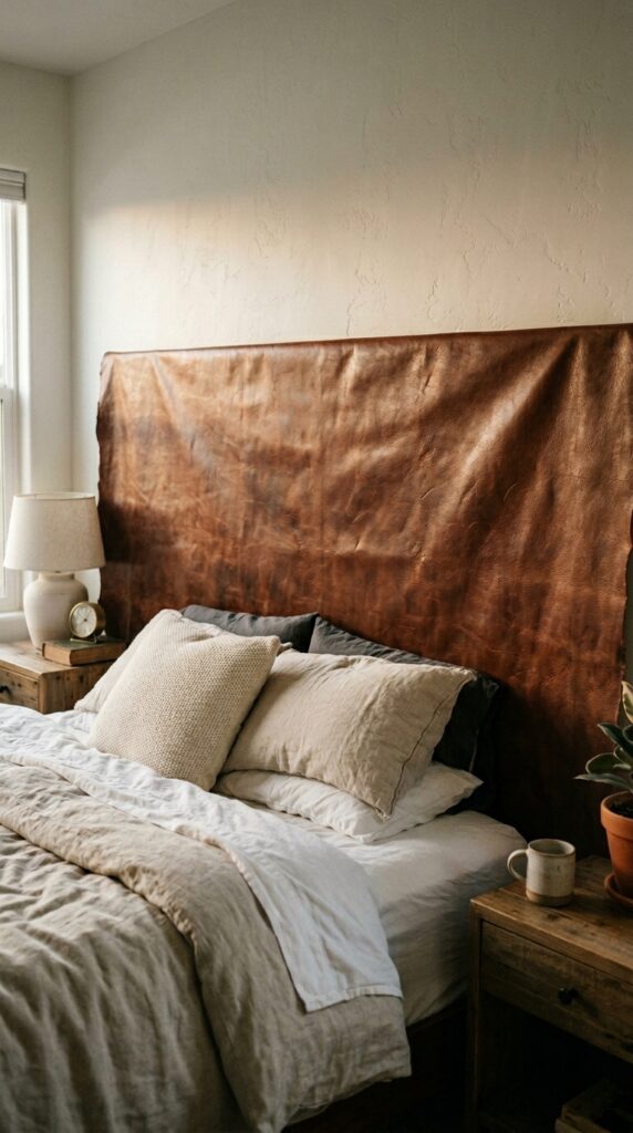 25 Moody Bedroom Ideas For A Rich And Dramatic Feel 006 image prompt a full grain leather headboard in che