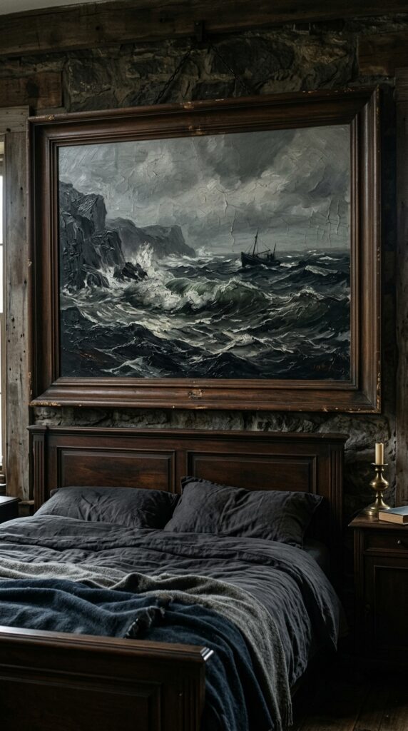 007 a large oil painting in a dark wooden frame hung a