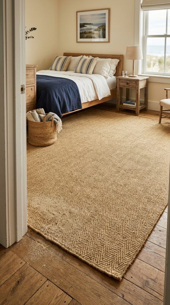 008 a natural seagrass rug covering most of a bedroom 