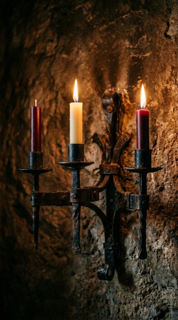 010 a wrought iron wall mounted candelabra with three 