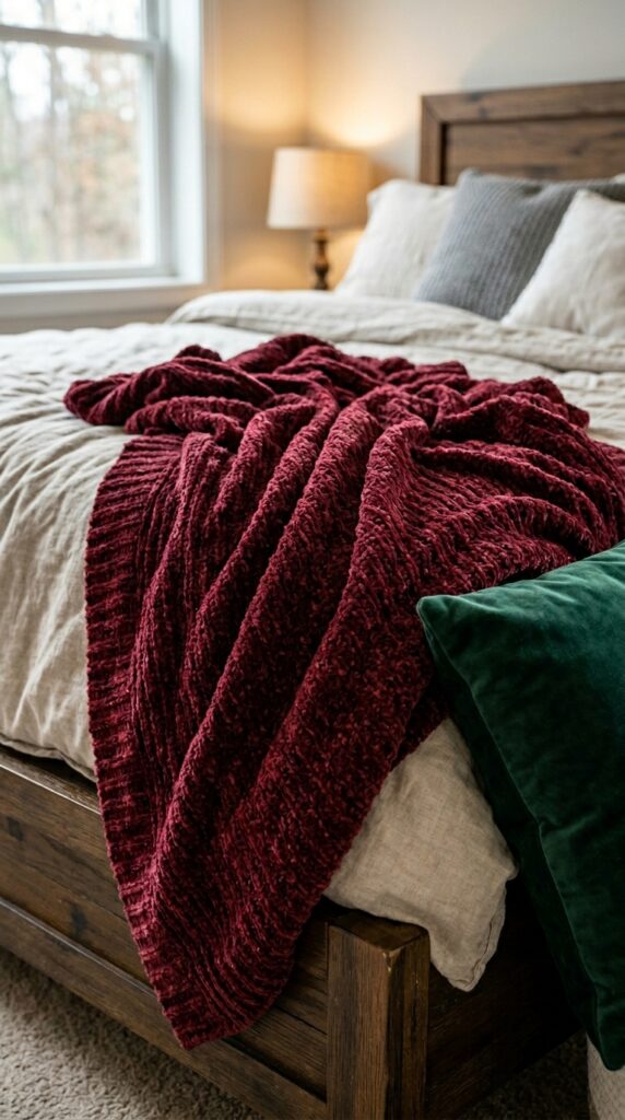 011 a rumpled throw blanket made of chenille in deep w