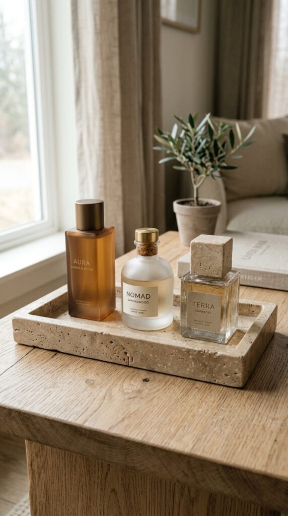 25 Vanity Ideas For A Bedroom With A More Luxurious Touch 012 a rectangular tray made of solid travertine stone