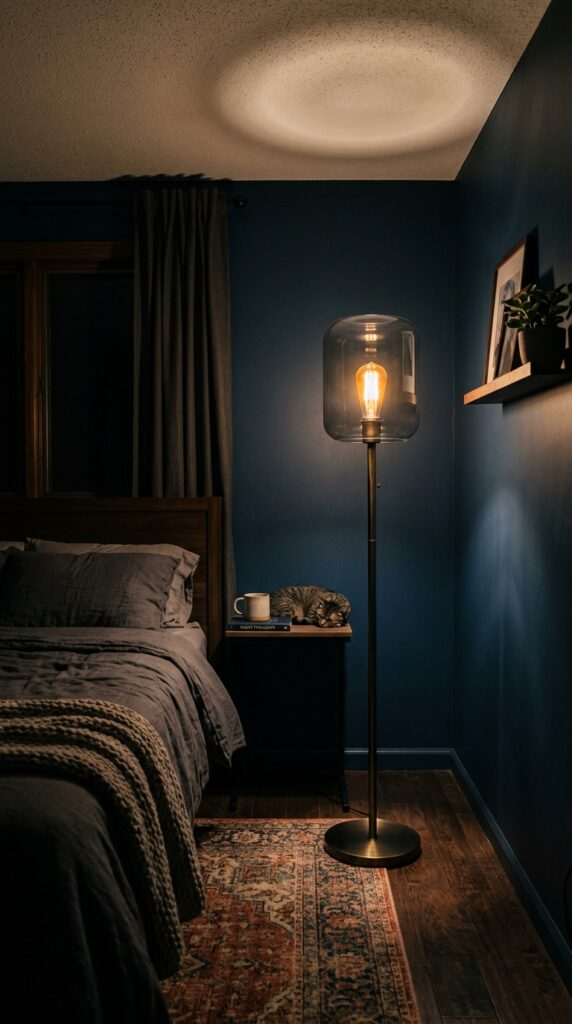 012 a tall floor lamp with a smoked glass shade standi