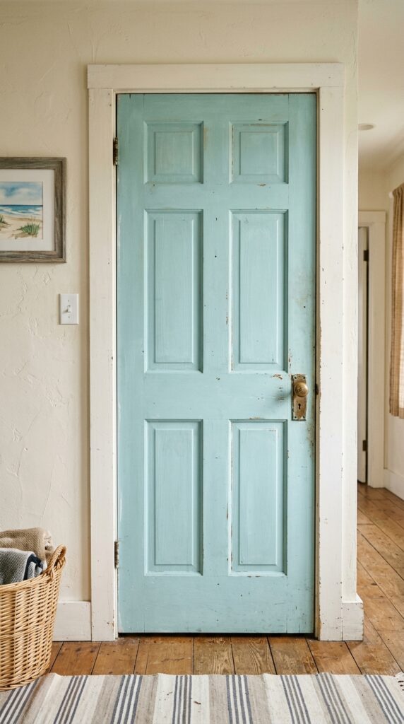013 a bedroom door painted a soft faded aqua the color
