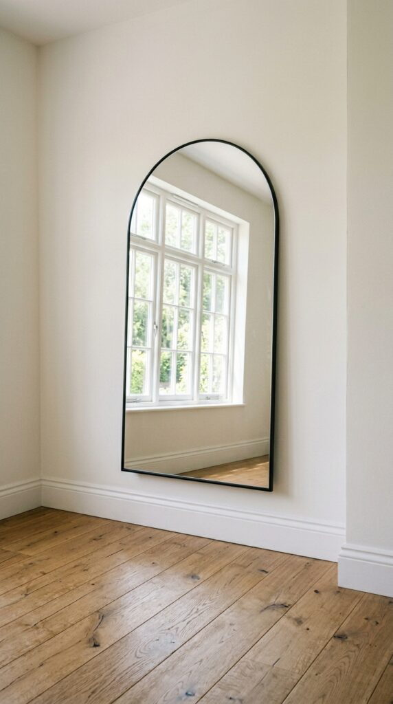 013 image prompt a tall arched mirror leaning against 