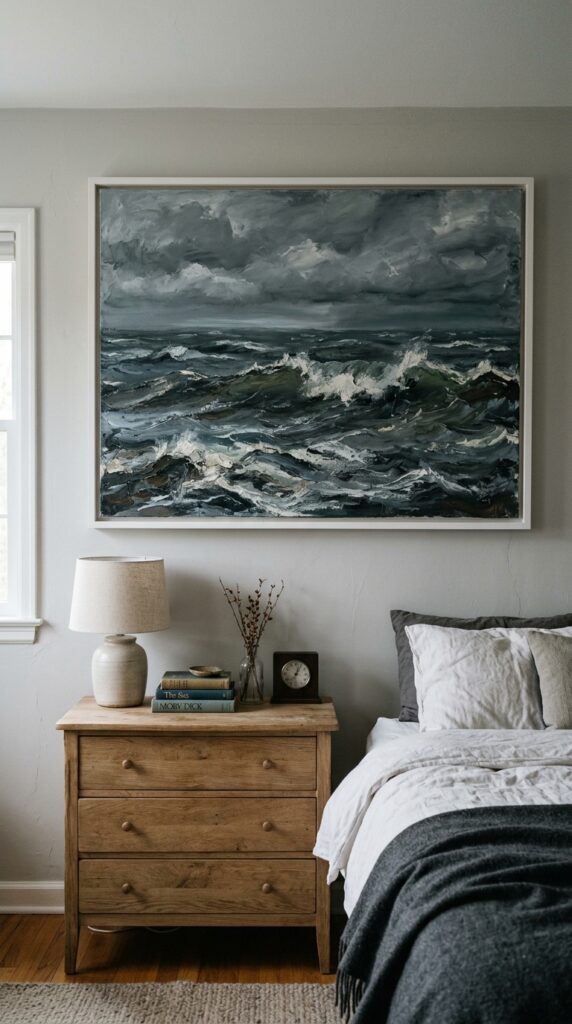 014 a large canvas on a bedroom wall depicting a rough