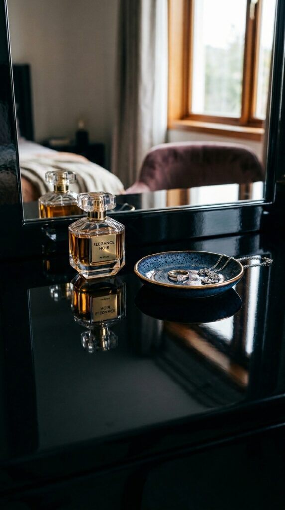 25 Vanity Ideas For A Bedroom With A More Luxurious Touch 014 close up of a vanity surface finished in high glos