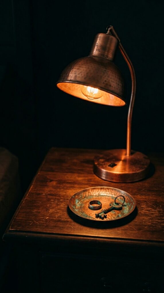 25 Moody Bedroom Ideas For A Rich And Dramatic Feel 015 image prompt a close up of a dark wooden nightstan