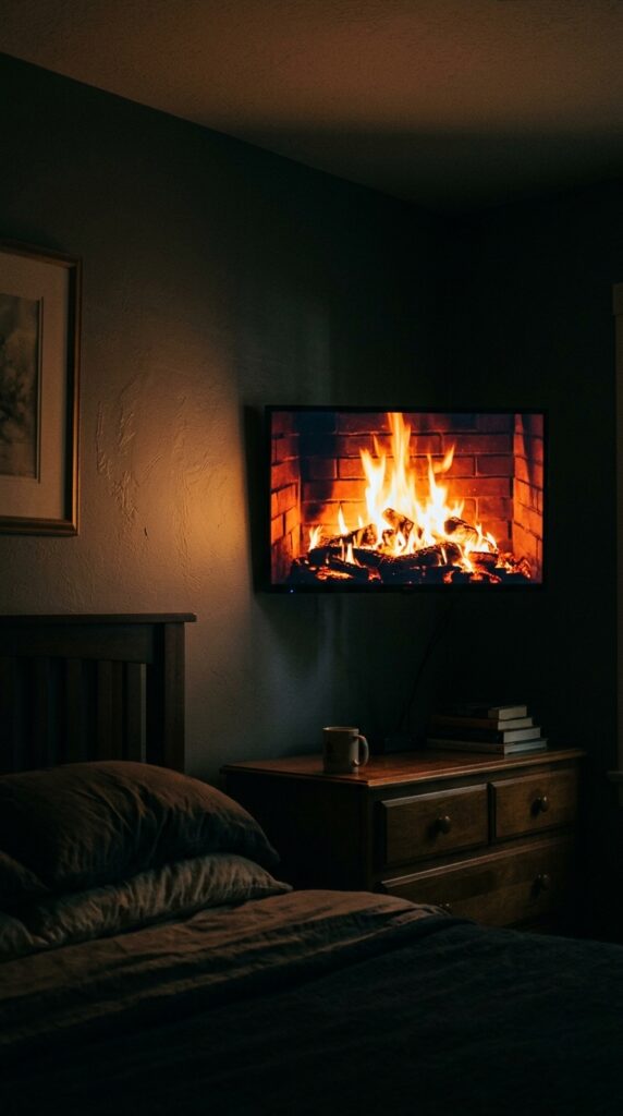 25 Cozy Bedroom Ideas That Make Your Space Feel More Inviting 016 a television mounted on a bedroom wall showing a h