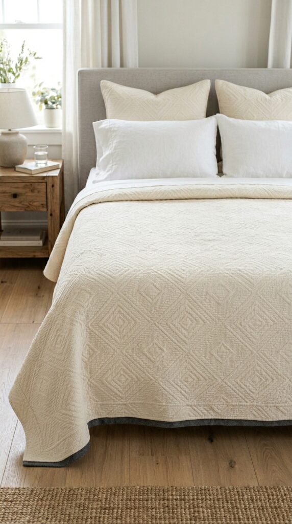 017 image prompt a bed made with a matelassé coverlet 