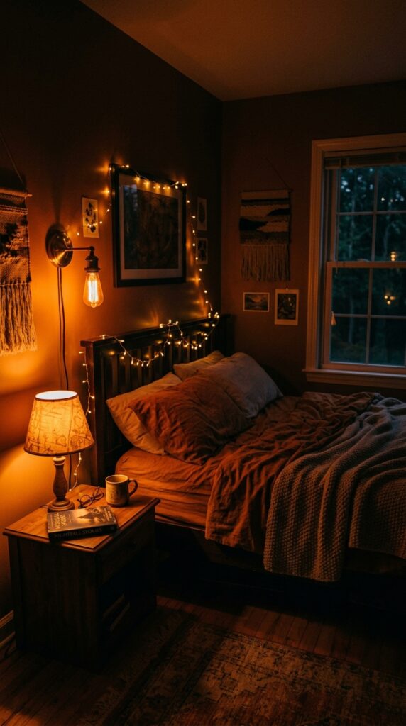 25 Cozy Bedroom Ideas That Make Your Space Feel More Inviting 018 a bedroom at night with several light sources a la