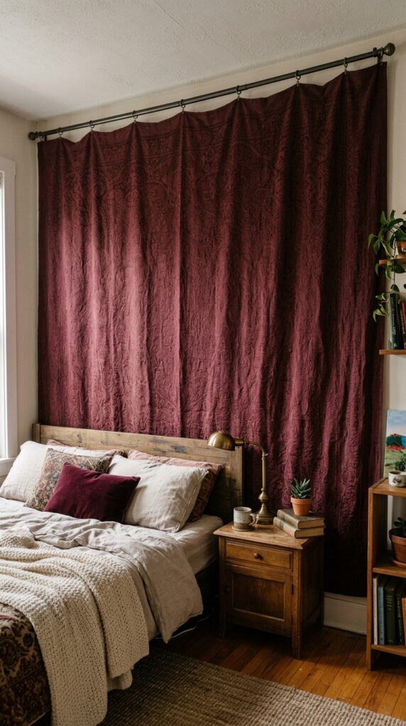 25 Cozy Bedroom Ideas That Make Your Space Feel More Inviting 020 a bedroom wall covered with a large piece of fabri