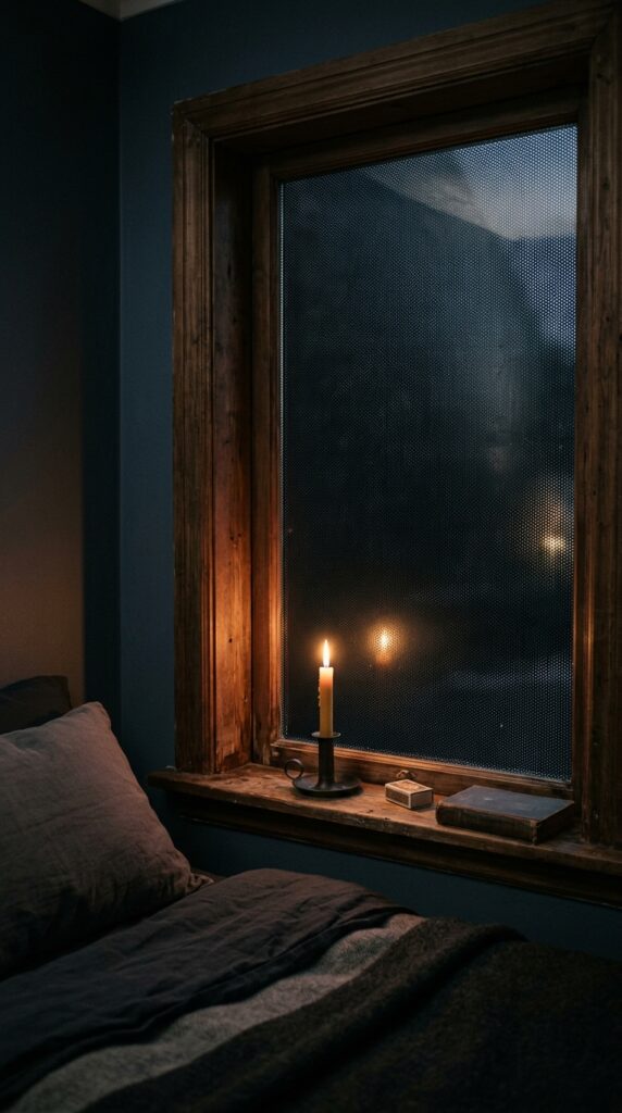 25 Moody Bedroom Ideas For A Rich And Dramatic Feel 020 image prompt a bedroom window covered in black per