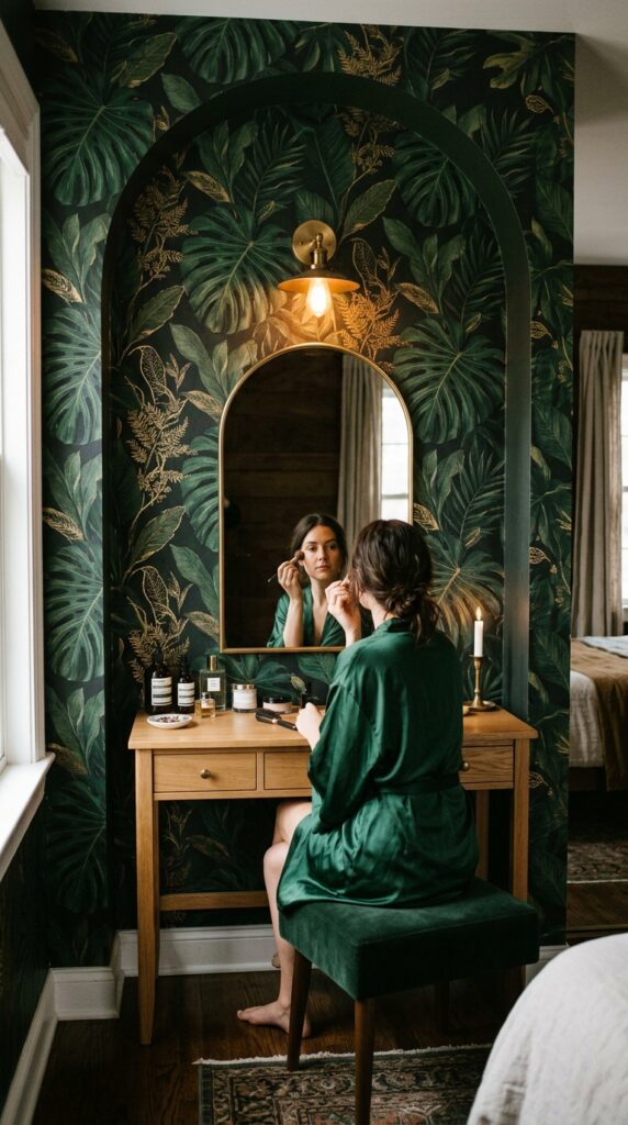 25 Vanity Ideas For A Bedroom With A More Luxurious Touch 023 a small alcove or recessed wall area behind a bedr