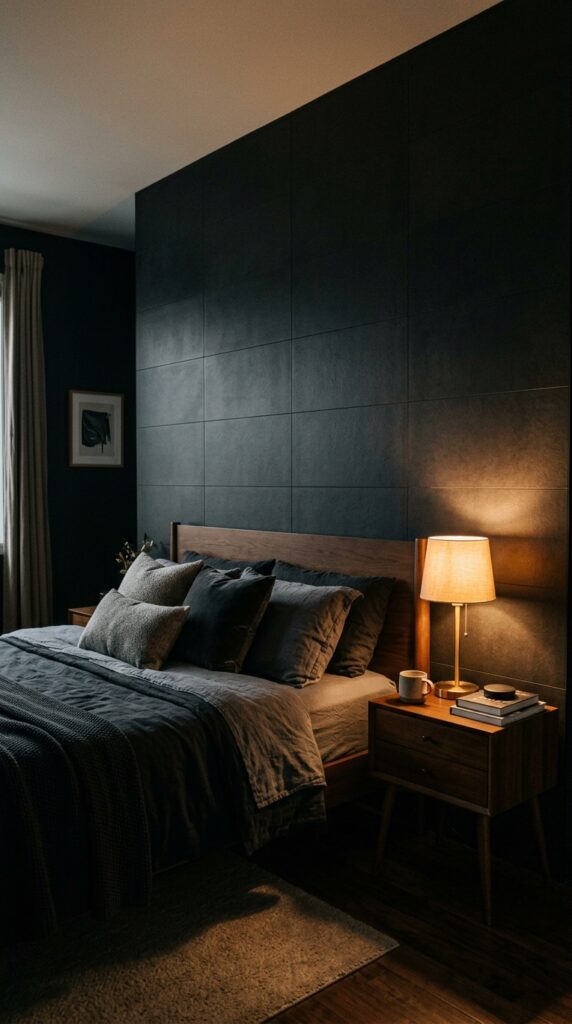 25 Moody Bedroom Ideas For A Rich And Dramatic Feel 023 image prompt a bedroom wall covered in large forma