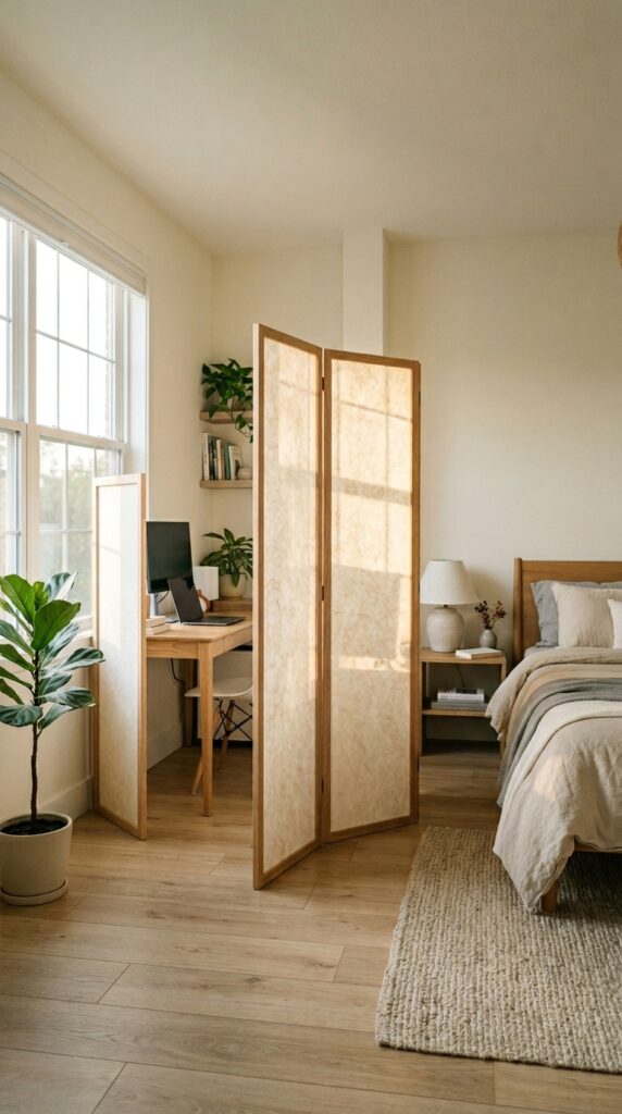024 image prompt a three panel folding screen in light