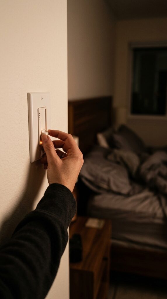 025 image prompt a hand reaching up to a dimmer switch